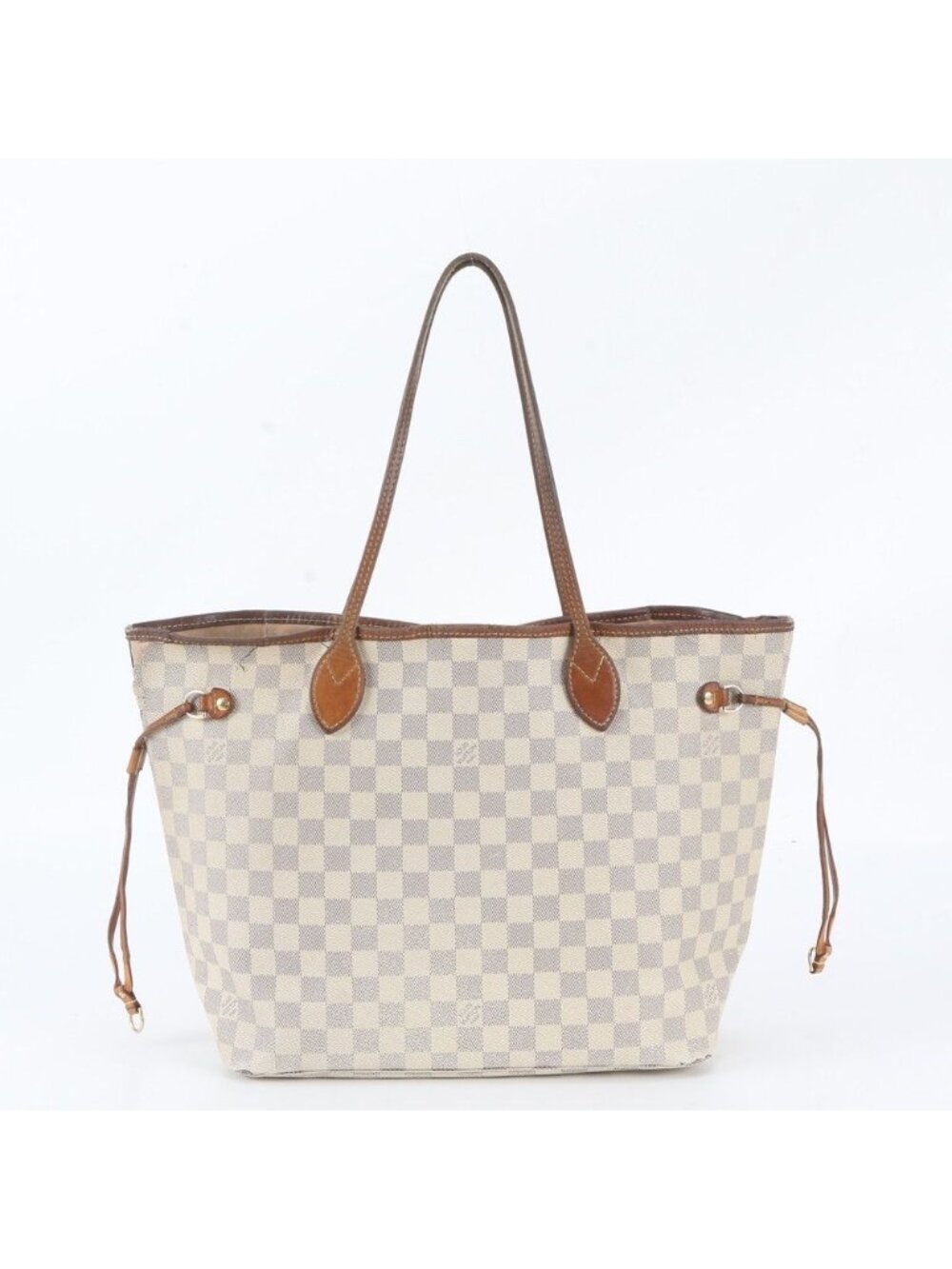 Louis Vuitton Damier Azur Neverfull MM Leather Tote Bag Shoulder
